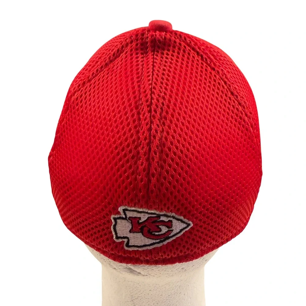 New Era 39THIRTY Kansas City Chiefs Hat Kids Youth Black Red‎ Mesh Stretch Fit